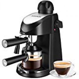 AICOOK Máquina de Café, Cafetera Espresso, Capuchino y máquina de Espresso, Evaporador de Leche, 4 Tazas de café, Presión de 3,5 Bares, 800W, Negro