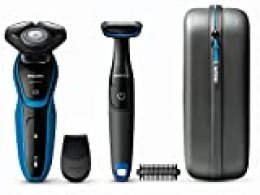Philips AquaTouch - Afeitadora (Máquina de afeitar de rotación, SH50, 2 año(s), Negro, Azul, LED, Batería)