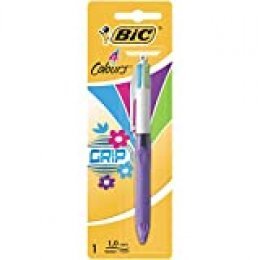 BIC 4 colores Grip bolígrafos Retráctiles punta media (1,0 mm) – colores Modernos, Blíster de 1 Unidad