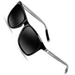 SUNMEET Gafas de sol Hombre Polarizadas Clásico Retro Gafas de sol para Hombre UV400 Protection S1001(Negro/Pistola)