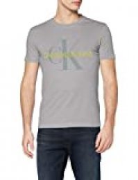 Calvin Klein Vegetable Dye Monogram Slim tee Camiseta, Gris (Antique Grey Ps7), Medium para Hombre