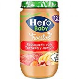 Hero Baby Trocitos Tarrito de Puré de Espaguetis con Ternera y Jamón Alimento para Bebés a partir de 12 meses Pack de 12 x 235 g