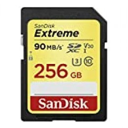 Tarjeta de Memoria SanDisk Extreme SDXC de 256 GB con hasta 90 MB/s, Class 10 y U3 y V30
