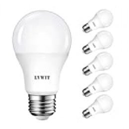 LVWIT Bombillas LED A60, Casquillo E27, 8.5W equivalente a 60W, 4000K Luz Blanca Neutra, 806 lm, Bajo consumo, No regulable - Pack de 6 Unidades.