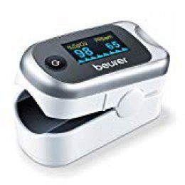 Beurer - Pulsioxímetro de dedo PO 40, medidor de saturación de oxigeno en la sangre y el pulso, color blanco y plata, 57 x 35 x 30 mm, 55 g