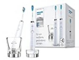 Philips Sonicare DiamondClean HX9327/87 - Pack 2 cepillos de dientes eléctricos recargables, 5 modos, 2 cabezales, vaso cargador, Color Blanco