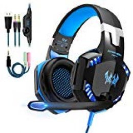 Auriculares Gaming PS4,Cascos Gaming, Auriculares Cascos Gaming con Micrófono Juego Gaming Headset con 3.5mm Jack Luz LED Compatible con PC/Xbox One/Nintendo Switch,Bass Surround y Bajo Ruido