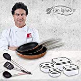 San Ignacio PK1413 Professional Chef Copper Set 3 sartenes + 4 fiambreras + 3 Utensilios, Aluminio Prensado