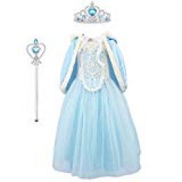 URAQT Princesa Disfraces para Niños, Princesa Disfraz Traje Parte Las Niñas Vestido, Disfraz Infantil para Navidad, Girls Princess Fancy Dress, Azul, 140cm