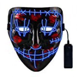 CENOVE Máscara LED Halloween, la Purga Mascara LED con 3 Modos de Iluminación, Mascara la Purga LED para Fiestas de Disfraces Cosplay Carnaval-Azul