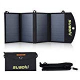 SUAOKI - 25W Cargador Panel Solar Placa Solar Plegable (Doble Puertos USB para Moviles, Tablets y Otros Dispositivos Digitales)