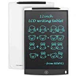 NEWYES 12" Tableta de Escritura LCD, Tableta gráfica, Ideal para hogar, Escuela u Oficina. Pilas Incluidas y 2 Imanes para la Nevera (Blanco)
