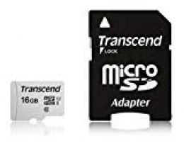 Transcend USD300S -Tarjeta microSD de 16 GB, SDHC, Clase 10, U1 (hasta 95 MB/s lectura, con adaptador SD)
