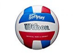 Wilson WTH90219XB Pelota de Voleibol Super Soft Play Cuero sintético Interior y Exterior, Unisex-Adult, Blanco/Rojo/Azul, Tamaño Oficial