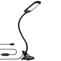 LVWIT Lámpara Flexo LED de pinza - 5W máx (regulables), Color regulable desde 3000K hasta 6000K. Flexo clip con Cuello flexible - Versión Negra.