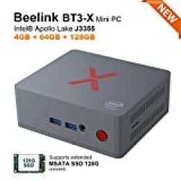 Beelink BT3-X Mini PC, Mini Ordenador de Sobremesa con Windows 10, HDMI, Intel Apollo Lake Celeron J3355, 4G LPDDR4 + 64G eMMC + 128GB MSATA SSD, 2.4G / 5.8G WiFi, 4K, BT 4.0, 1000Mbps LAN