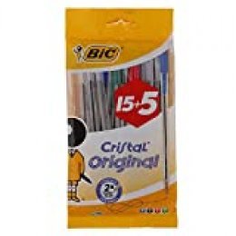 BIC Cristal Original bolígrafos punta media (1,0 mm) – colores Surtidos, Blíster de 15+5 unidades