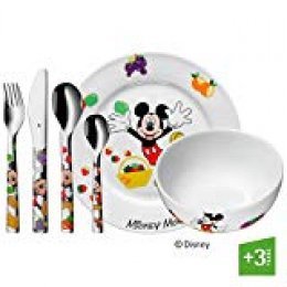 WMF Disney Mickey Mouse - Vajilla para niños 6 piezas, incluye plato, cuenco y cubertería (tenedor, cuchillo de mesa, cuchara y cuchara pequeña) (WMF Kids infantil)