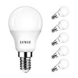 LVWIT Bombillas LED P45 E14 (Casquillo Fino) - 5W equivalente a 40W, 470 lúmenes, Color blanco cálido 2700K, No regulable - Pack de 6 Unidades.