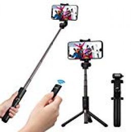 Mpow Palo Selfie Trípode, Selfie Stick 2 en 1 con Remoto Bluetooth Monopod Extensible para iPhone X 8 8 Plus 7 7 Plus 6 6s 6s Plus Huawei p10 Lite p9 Lite p8 Lite Mate 10 Samsung, Negro