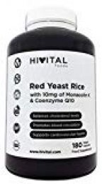 Levadura de Arroz Rojo con 10 mg de Monacolina K y 5 mg de Coenzima Q10 | 180 cápsulas vegetales | Suministro para 6 meses | Regula los niveles de colesterol sanguíneo