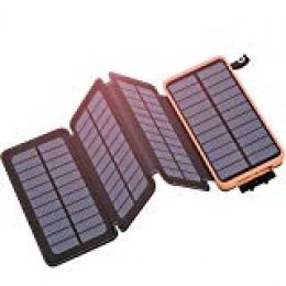 Hiluckey Cargador Solar 25000mAh Portátil Power Bank con 4 Paneles Solar Batería Externa Impermeable para Smartphone, iPhone, iPad, Samsung, Android