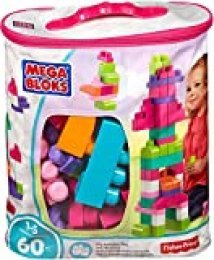Mega Bloks Juego de construcción de 60 piezas, bolsa ecológica rosa, juguetes bebés 1 año (Mattel DCH54)