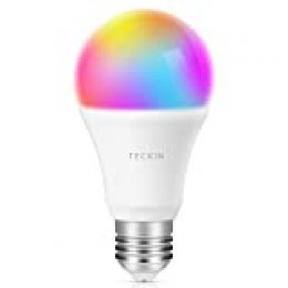 TECKIN Bombilla Inteligente LED WiFi con luz cálida 2800k-6200k + RGB lámpara color cambiable Funciona con móvil, Google Home, E27 7.5W （no se requiere hub） [Clase de eficiencia energética A]