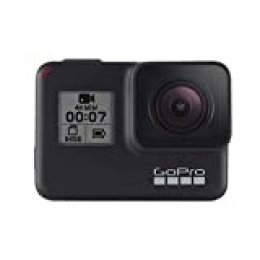 GoPro  HERO7  Black  -  Cámara  de  acción  (sumergible hasta 10m, pantalla  táctil,  vídeo  4K  HD,  fotos  de  12  MP,  transmisión  en  directo  y  estabilizador), color negro