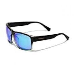 HAWKERS Gafas de Sol Deportivas Faster, para Hombre y Mujer, con Montura bicolor negro brillante a azul y lente cromada azul cielo con efecto espejo, Protección UV400