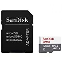 Tarjeta de Memoria SanDisk Ultra Android microSDXC de 64 GB + Adaptador SD con hasta 80 MB/s y Class 10, Rojo Lata (SDSQUNS-064G-GN3MA)