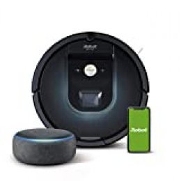 iRobot Roomba 981 - Robot Aspirador, WiFi, Aspiración de Alta Potencia, Dirt Detect, Recarga y Sigue la Limpieza + Echo Dot (3.ª generación) - Altavoz Inteligente con Alexa, Tela de Color Antracita