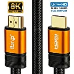 2.1 Cable HDMI IBRA de 8K Ultra Alta Velocidad 48Gbps Lead | Admite 8K@60HZ, 4K@120HZ,4320p,Compatible con Fire TV,Soporte 3D,Función Ethernet,8K UHD, 3D-Xbox Playstation PS3 PS4 PC,etc.- 2M Orange