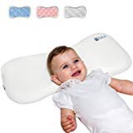 Cojín Ortopédico para bebe 0-36 Meses Plagiocefalia desenfundable por la cama (con dos cobertores) para prevenir y curar la Cabeza plana in Memory Foam Antiasfixia - KoalaBabycare® - Blanco - Maxi