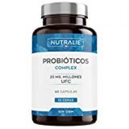 Probiótico 25 mil millones de UFC garantizados | 10 cepas efectivas y naturales | 60 cápsulas vegetales | Mejora las defensas y la flora intestinal | Probióticos complex | Nutralie