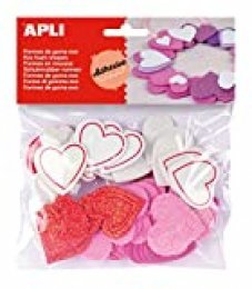 APLI - Bolsa formas EVA adhesiva purpurina formas corazón, 52 uds