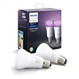 Philips Hue Pack de 2 Bombillas Inteligentes LED E27, con Bluetooth, Luz Blanca y Color, Compatible con Alexa y Google Home, Dispositivo Certificado para personas