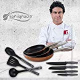 San Ignacio Professional Chef Copper Set de 3 sartenes + 4 Cuchillos 3 Utensilios de Cocina