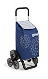 Gimi Tris Carro de la compra, con 6 ruedas, Bolsa impermeable de poliéster, capacidad de 56 litros, Floral Azul, 41 x 51 x 102 cm
