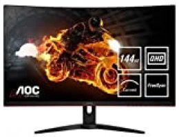 AOC Monitor CQ32G1 - Monitor Gaming Curvo de 32” con Pantalla QHD e-Sports (resolución 2560x1440 pixeles, VA, 1ms, AMD FreeSync, 144Hz, Sin Marco, Ajustable en altura y FlickerFree), Color Negro/Rojo