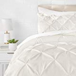 AmazonBasics - Juego de cama con colcha fruncida en pellizco, 200 x 200 cm, Crema