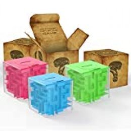 ThinkMax Money Maze, Puzzle Box Money Saving Cube Toys, 3D Puzzle Box para niños y Adultos (Verde&Azul&Rosa)