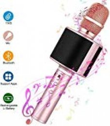 Micrófono Karaoke Bluetooth, Mbuynow TWS Micrófono Inalámbrico con Altavoz Incorporado para Cantar Función de Eco Party, Compatible con Android/iOS, PC o Smartphone (Rosa)