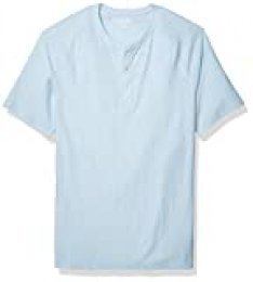 Amazon Essentials - Camiseta ajustada de manga corta estilo henley hecha de algodón flameado para hombre