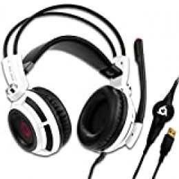 KLIM Puma – Cascos Auriculares Gaming con micrófono – Sonido Envolvente 7.1 Audio – Vibración integrada – Blanco – Ideales para Jugar en PC y PS4 [ Nueva 2020 Versión ]