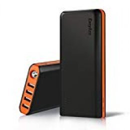 EasyAcc Batería Externa 20000mAh 4.8A 4 Puertos Salidas Carga Rápida Powerbank para iPhone iPad Samsung con Linterna Negro y Naranja