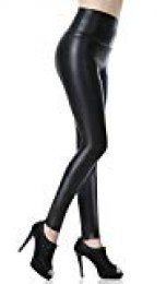 Everbellus Mujeres Pu Leggins cuero Skinny Elásticos pantalones Negro XL