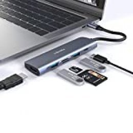 Hub USB C, VUKSRA Tipo C Adaptador 6 en 1 USB C con Chips de Conducción Independientes, Salida 4K HDMI, USB 3.0, PD Carga Rápida de 100 W, Lector de Tarjetas SD/TF Compatibles para Dispositivos Tipo C