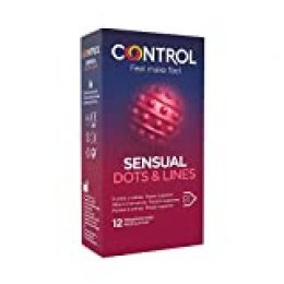 Preservativos Control Sensual Dots & Lines - Caja de condones, con puntos y estrías para la estimulación, lubricados y estriados, ajuste perfecto, sexo seguro, 12 unidades