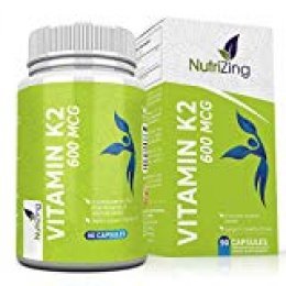 Vitamina K2 Alta resistencia 600 mcg | 90 Vegetarian Cápsulas | Promueve el mantenimiento de los huesos normales | Vitamina K Suplemento para hombres y mujeres | A base de Natto fermentada por NutriZing